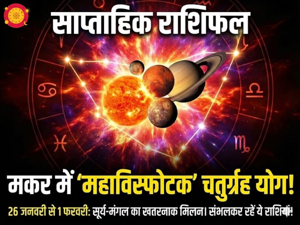 साप्ताहिक राशिफल 26 जनवरी से 1 फरवरी 2026: मकर राशि में सूर्य-मंगल का खतरनाक चतुर्ग्रह योग (Weekly Horoscope Makar Rashi Chaturgraha Yoga)