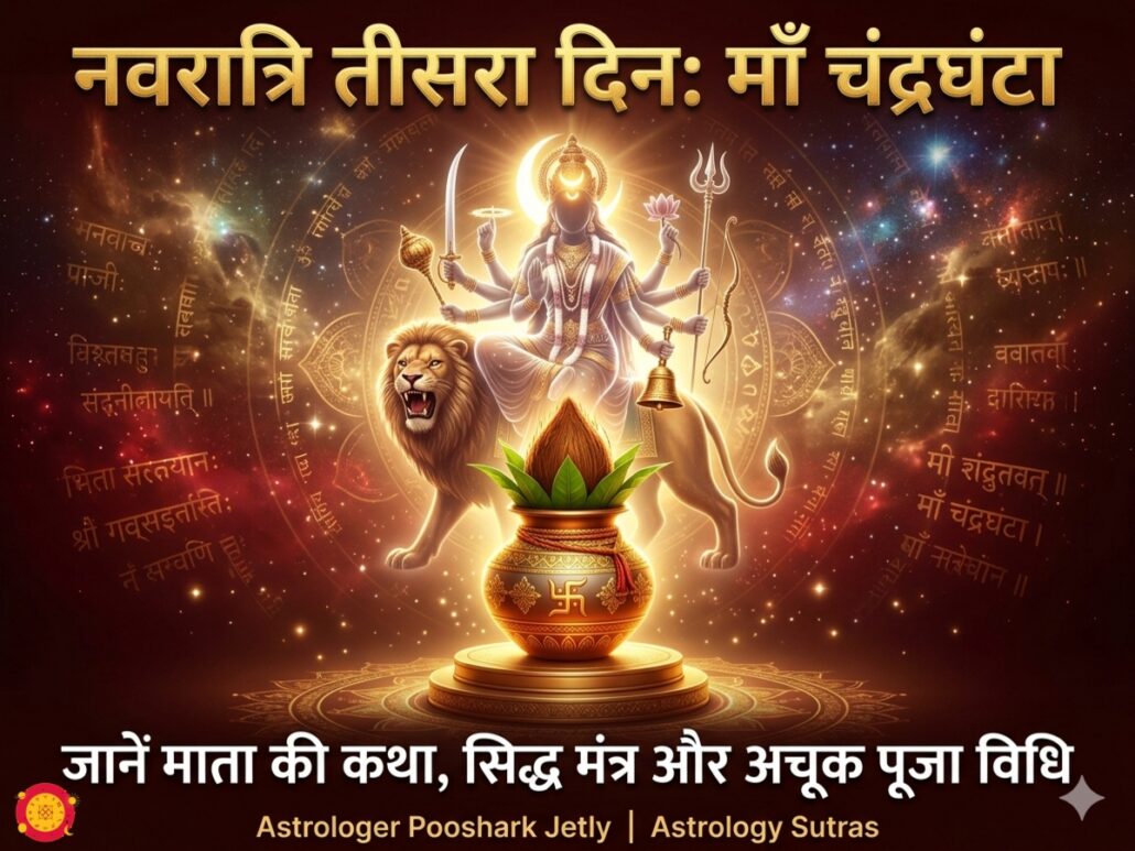 नवरात्रि तीसरा दिन माँ चंद्रघंटा पूजा विधि कथा सिद्ध मंत्र उपाय