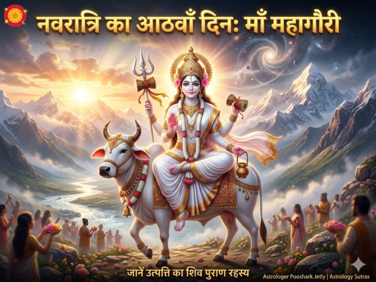 नवरात्रि का आठवाँ दिन 2026: माँ महागौरी की उत्पत्ति का ‘शिव पुराण’ रहस्य और अचूक राहु शांति उपाय